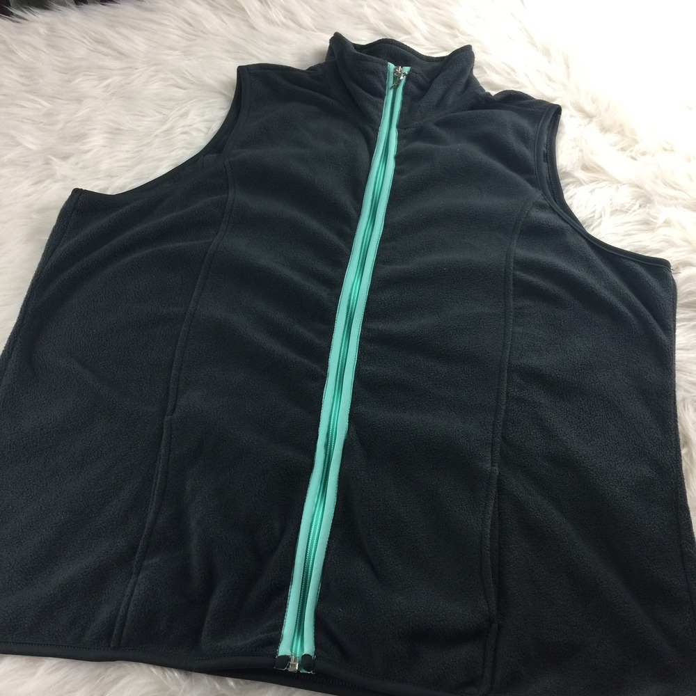 Lena Woman Fleece Collared Zip-up Vest ~ Grey Green Sz. 14-16 BD